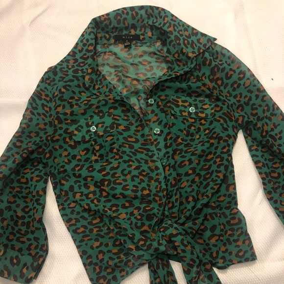 Mine Green + Animal Print Tie Blouse - Picture 12 of 13